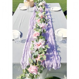 H&S BRIDAL Artificial Flower Garland，6.5Ft Fake Dahlia Rose Flowers Garland Floral Eucalyptus Greenery Vine for Wedding Arch，Table Runner Centerpieces Backdrop Room Wall Hanging Plant Decor（Pink）