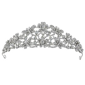 SAMKY Bride's Silver Tiara Crown Bridal Rhinestone Flower Wedding Headpiece Crystal Hair Accessories for Woman