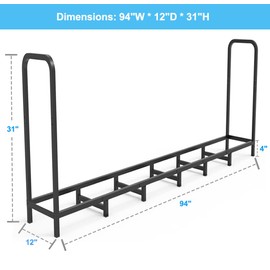 Tikimilor 8ft Firewood Rack Holder, Adjustable Heavy Duty Fire Log Stacker Stand for Fireplace, Outdoor Indoor Metal Wood Pile Storage Organizer, Patio Logs Stand tool, Black