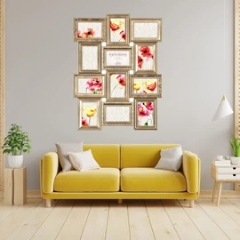 Trendi® Large Multi Aperture Photo Frame for 12 6 x 4 Photos Black/White/Grey/Golden (Gold Photo)