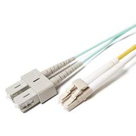 FCD 35M OM4 LC SC Fiber Optic Cable, Bend Insensitive Plenum 100G Duplex 50/125 LC to SC Multimode Jumper 35 Meter (114.82ft), Length Options: 1M-300M, FiberCablesDirect - Made In USA, ofnp sc-lc aqua