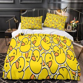 Tabeskly Kids Girls Yellow Duck Cute Soft Zipper Bed Bedding Duvet Cover Set Single 135×200cm