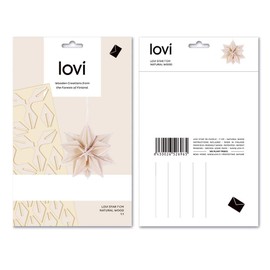 Lovi 2022 Star Ornament Card, 2.8 inches (7 cm), NT, Natural, Birch, Assembly, Made in Finland