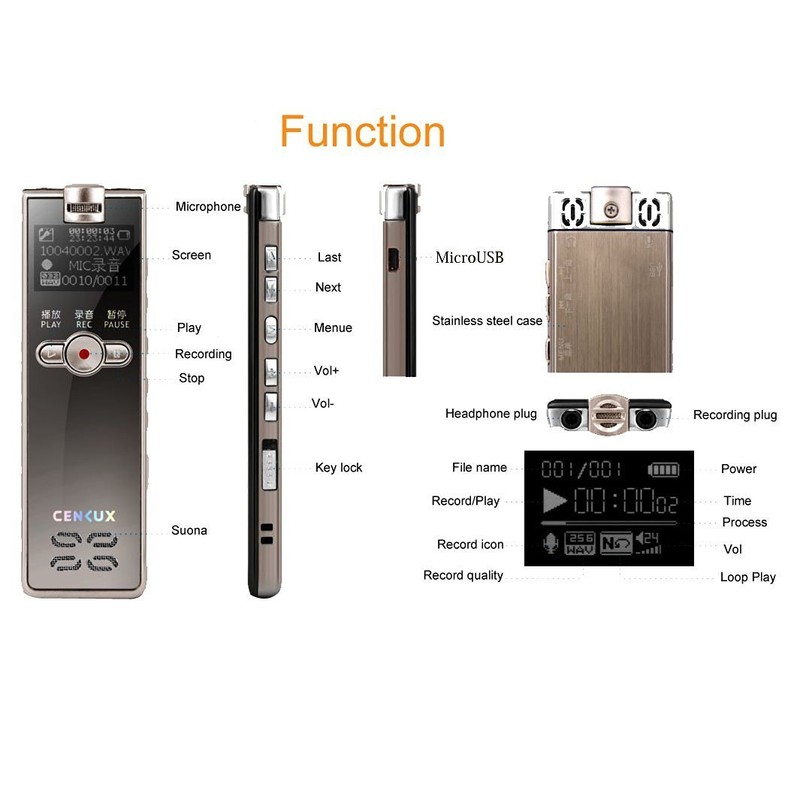 IC Recorder CENLUX Voice Recorder 8GB mp3 Player Flash Disc