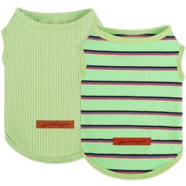 Kosiyi 2Pack Dog Shirt Vest Waffle Dog Clothes for Small Dogs Boy Girl Stretchy Spring Summer Puppy T-Shirts Soft Breathable Tank Top Sleeveless Vest Sweatshirt Pet Cat Outfit, Green+Stripe,M