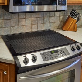 Silicone Stove Mat for Glass Top - Cooktop Protector, XL Dish Drying Mat for Kitchen, Range Cover for Electric Cooktops, Parnoo (Black, 28 x 20)