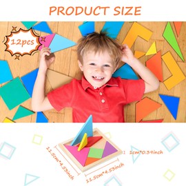 Meooeck 12 Pack Tangrams Wooden Puzzles Tangrams Classroom Set Tangrams for Kids Shape Tangram Puzzles Brain Logic Blocks for Games Educational Gifts for Adults Kids Ages 4-8 8-12(Classic Style)