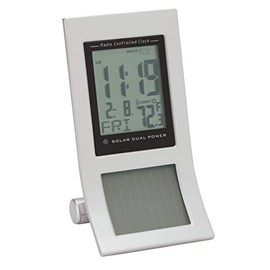 LED Clock Calendar Temperature Radio Controlled Dual Power Solar Battery Indoor Outdoor