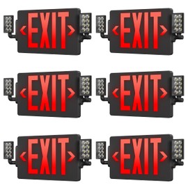 Sunco 6 Pack Black Exit Signs With Emergency Lights, Two Adjustable LED Lights, 94V-0 Fire Resistant, Backup Battery, 120-277V, Wall Or Ceiling Mount, Commercial Grade Double Sided UL