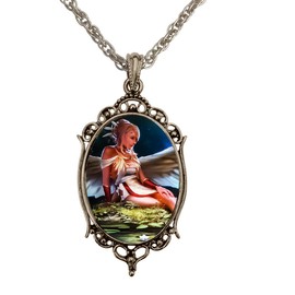 DragonWeave Native Nature Angel Antique Silver Handmade Cameo Pendant on Curb Chain Necklace
