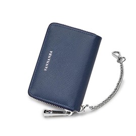 VANNANBA Chain Wallet Zipper Large Capacity Organizer Accordion Wallet Genuine Leather Purse RFID Blocking Wallet for Men, blue10, Chain Wallet