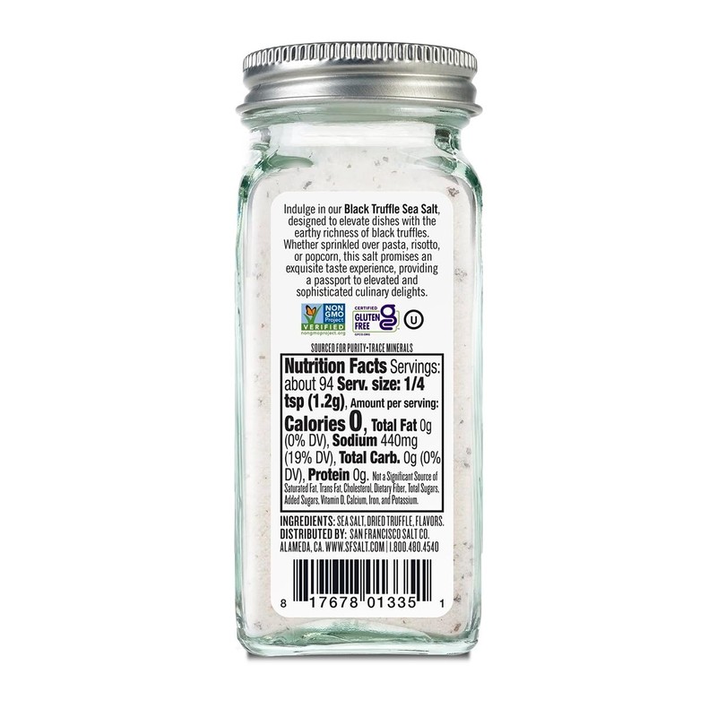 Italian Black Truffle Sea Salt 4 oz. Glass Shaker by