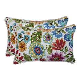 Pillow Perfect Bright Floral Indoor/Outdoor Accent Throw Pillow, Plush Fill, Weather, and Fade Resistant, Lumbar - 11.5" x 18.5" , Blue/Purple Gregoire, 14 Count