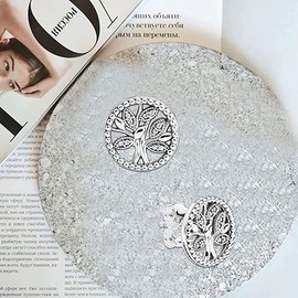 Tree of Life Earrings 925 Silver Women's with 3A Cubic Zirconia Earrings Silver 925 Hoop Earrings Silver 925 Stud Earrings for Birthday Mother's Day Christmas Thanksgiving Day, Silver