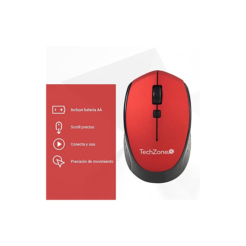 TECHZONE Mouse Óptico Inalámbrico Tecnología USB Plug and Play Ambidiestro