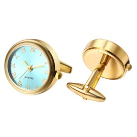 Avaner Cufflinks Watch Gold Round: Cufflinks Watch Men's Cufflink Roman Numeral Scale Analogue Quartz Watch for Shirt Wedding Business, Alloys, Not applicable