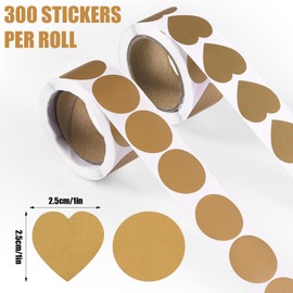 600pcs Scratch Off Stickers, 1in Round & Heart Shape Scratch Off Labels Self-Adhesive Make Your Own Scratch Off Cards for Lottery Tickets Prize Raffle Reward Valentines Gift DIY (Gold)