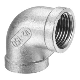 sourcing map 304 Stainless Steel 90 Degree Elbow Fittings NPT 1/2" Female to Female Threaded Adapter Pipe Fitting for Connecting Water Pipe Air Hose PVC Tube Cast Coupling