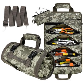 Tool Bag, UUP Heavy Duty Roll Up Tool Bag for Men Women, Portable Tool Roll Organizer with 2 Detachable Pouches, Tool Carrier, Camouflage Tool Storage Kit for UTV, Truck, Gifts for Dad, Electrician