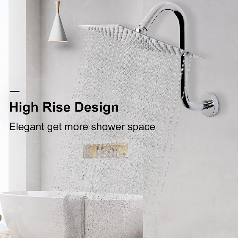 NearMoon S Shaped Shower Head Riser Arm, Shower Extender Arm