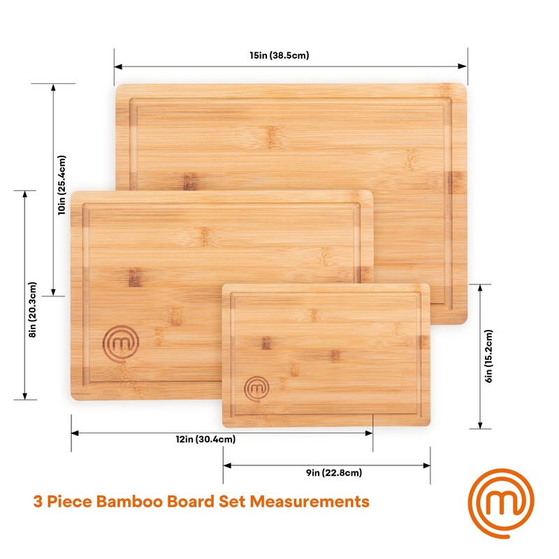 MasterChef Bamboo Cutting Boards for Kitchen, Wooden Cutting Board Set