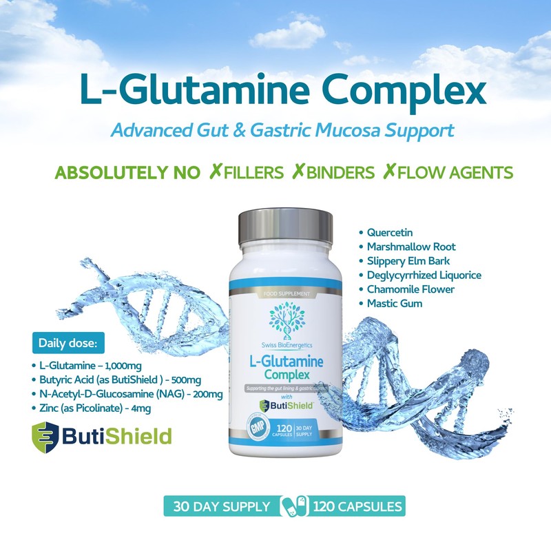 L-Glutamine Complex with Butyric Acid, Glucosamine (N-Acetyl-D), Marshmallow Root, Slippery