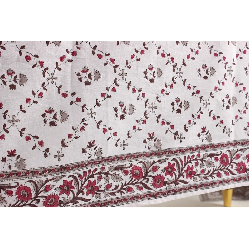Ridhi Raspberry Rose 60x60 Inches Square 100% Cotton Hand Block