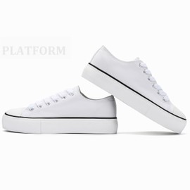 Womens Platform Canvas Shoes Low Top and High Top Canvas Sneakers Lace-up Fashion Casual Shoes for Women White