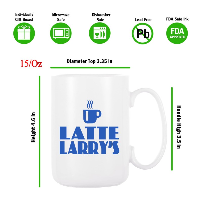Latte Larry Blue Printings Novelty Mugs, 15 Oz Cute Graphic