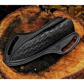 ADAM KNIVES Leather Knife Sheath For Belt, Slanted Pancake Sheath, Tooled Leather Sheath, Beautiful Cow Boy Bull Cutter Knife Leather Cover 100% Real Leather (Black)