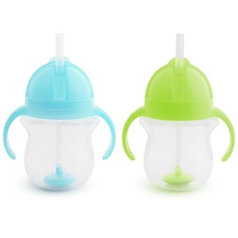 Munchkin Click Lock Weighted Straw Cup, 7 Ounce, 2 Pack, Blue/Green