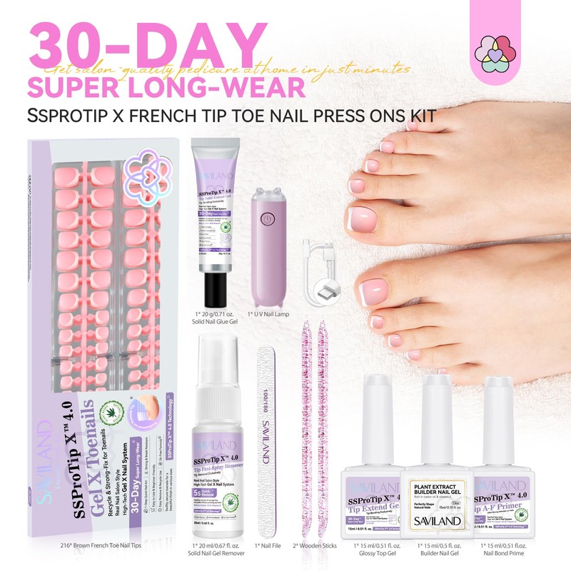SAVILAND 216-Piece French Set with Tips for Artificial Toenails (Pink,