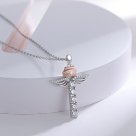 JFASHOP Stethoscope Necklace Sterling Silver Angel Wings Doctor Nurse Theme Pendant Necklace School Graduation Gifts for Women, Sterling Silver