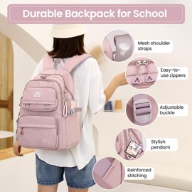 Amythe School Backpack Girls Backpack for Teenagers - Stylish and Waterproof Daypack School Bag for Girls 3rd - 9th Grade, Casual Children's Backpack Large for School and Travel, Purple