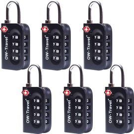 OW-Travel Luggage Locks TSA Approved (6 Pack Black) 4 Digit Suitcase Padlocks. TSA Locks Approved Security Backpack Padlock Suitcase, Case Locks, Combination Lock Luggage Bag, Gym Locker Padlocks