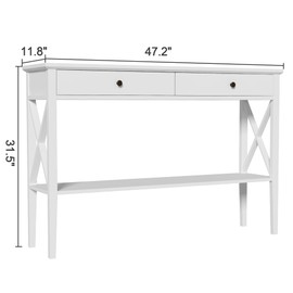 ChooChoo 47" Console Table with Drawers, Narrow Wood Accent Sofa Table Entryway Table with Storage Shelf for Entryway, Front Hall, Hallway, Living Room, White