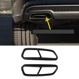 Exhaust Trim Double Pipe, Qiilu Exhaust Trim, Car Quad Exhaust Trim, Stainless Steel, Black Glossy, Replacement for A6 C7 2016-2018