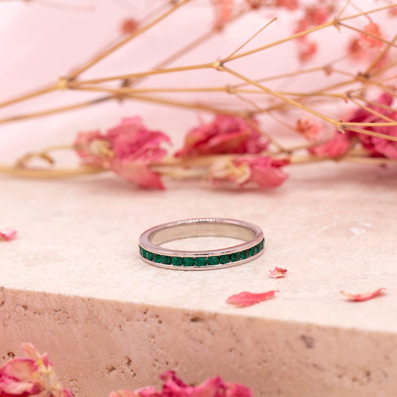 Tuscany Silver Dark Green Crystal Eternity Stacking Ring - Size