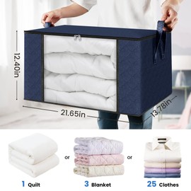 Fab totes 3 Pack Clothes Storage, Foldable Thick Fabric Blanket Storage Bags, Containers for Organizing Bedroom, Closet, Clothing, Comforter,Closet Organization with Handle,Blue