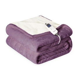 Cozorbt Heat Blanket 72”x84” Full Size,Soft Flannel & Sherpa Reversible Electric Blanket with 10 Heat Settings,12 Timer Setting and 8 Hours Auto-Shut Off,ETL Certified Machine Washable,Purple