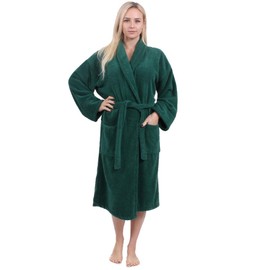 Women's, Men's Bathrobe Plus Free Slippers, Terry Towelling Gown Stars & Stripes (L/XL, Bottle Green)