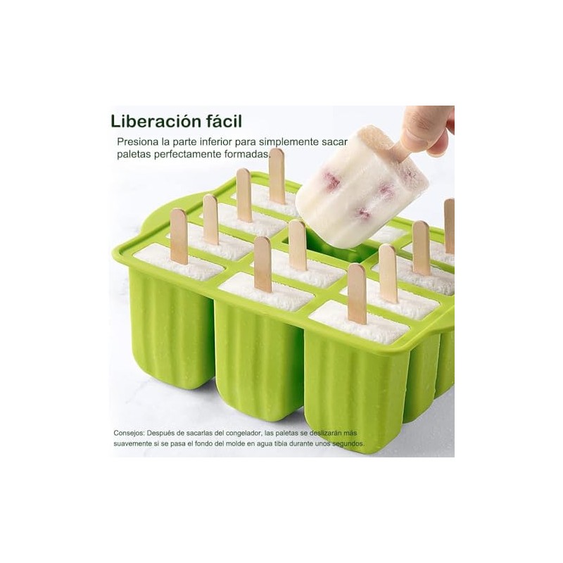 Moldes para Paletas de Hielo Silicona 12 Cavidades, Molde de