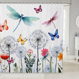 Feelyou Dragonfly Shower Curtain Dandelion Fabric Shower Curtain for Kids Pretty Butterfly Bathroom Waterproof Accessories with 12 Hooks Women Men Teens Ultra Soft Decor Colorful Curtains