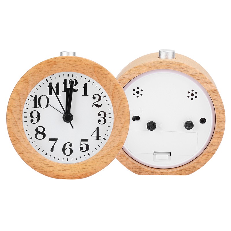 Beech Wooden Mute Silent Alarm Clock No Ticking for Home