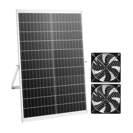 30W Solar Panel Powered Light Dual Fans with Adjustable Angle 2668 RPM High Speed Flexible Installation Fast DeliveryDefault: Default