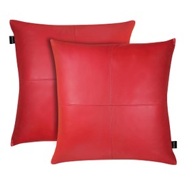 KUIRMODA Lambskin Leather Pillow Cover - Decorative Sofa Cushion Case - Throw Covers for Living Room & Bedroom, 18x18 Inches - Red Plain Pack of 2