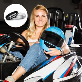 50 Pcs Racing Flag Rubber Bracelets for Race Car Race Theme Birthday Party Supplies Checkered Flag Wristbands 2.56 Inch for Kids Adults,Race Car Party Decorations (7 Styles)