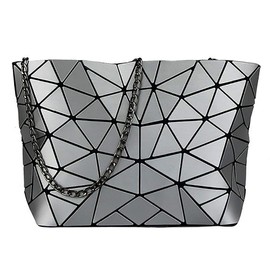 whatUneed Women's Fashion Geometric Lattice Shoulder Bag, PU Leather Casual Cross-body Messenger Bag for Girls (silver)