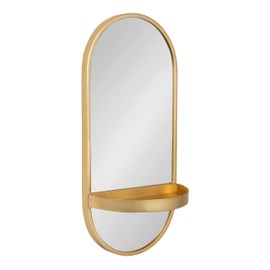 Kate and Laurel Estero Modern Metal Oval Mirror with Rounded Shelf, 11 x 25, Gold, Decorative Modern Glam Capsule Shelf Mirror for Storage and Display