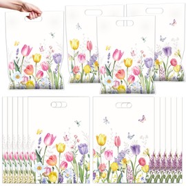 Falueqg Tulip Party Favor Bags - Spring Flower Goodie Bags for Bridal Shower Wedding Bachelorette Party Favors, Reusable Flower Pinata Candy Baggies Birthday Party Baby Shower